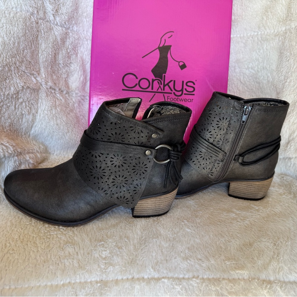 Corkys Black Ankle Booties with Buckle Details
